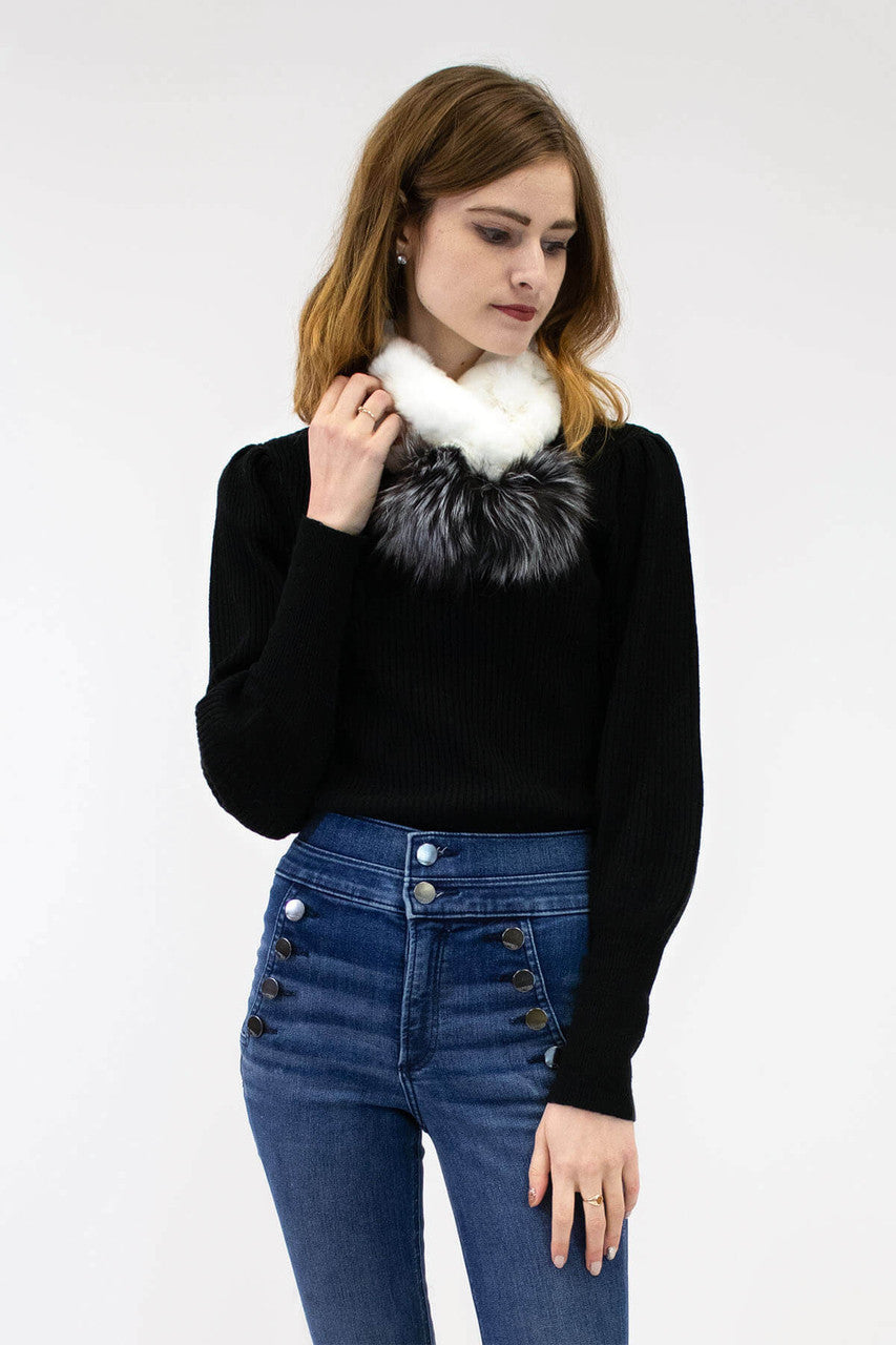 Rex Rabbit Scarf with Fox Fur Poms