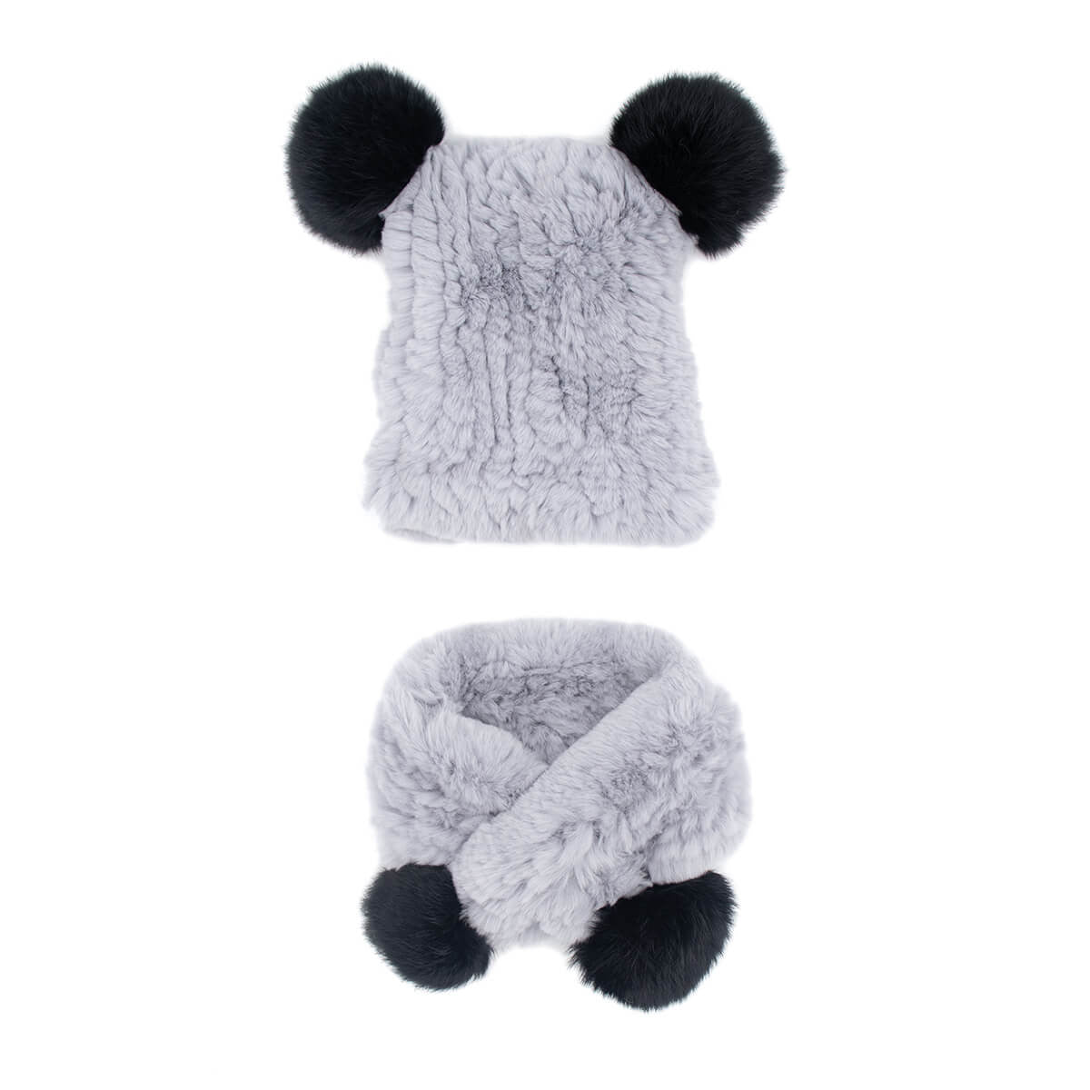 Children's Rex Rabbit Fur Textile Knit Hat and Scarf Set