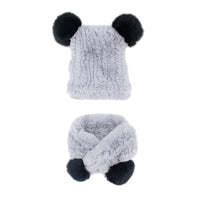 Children's Rex Rabbit Fur Textile Knit Hat and Scarf Set