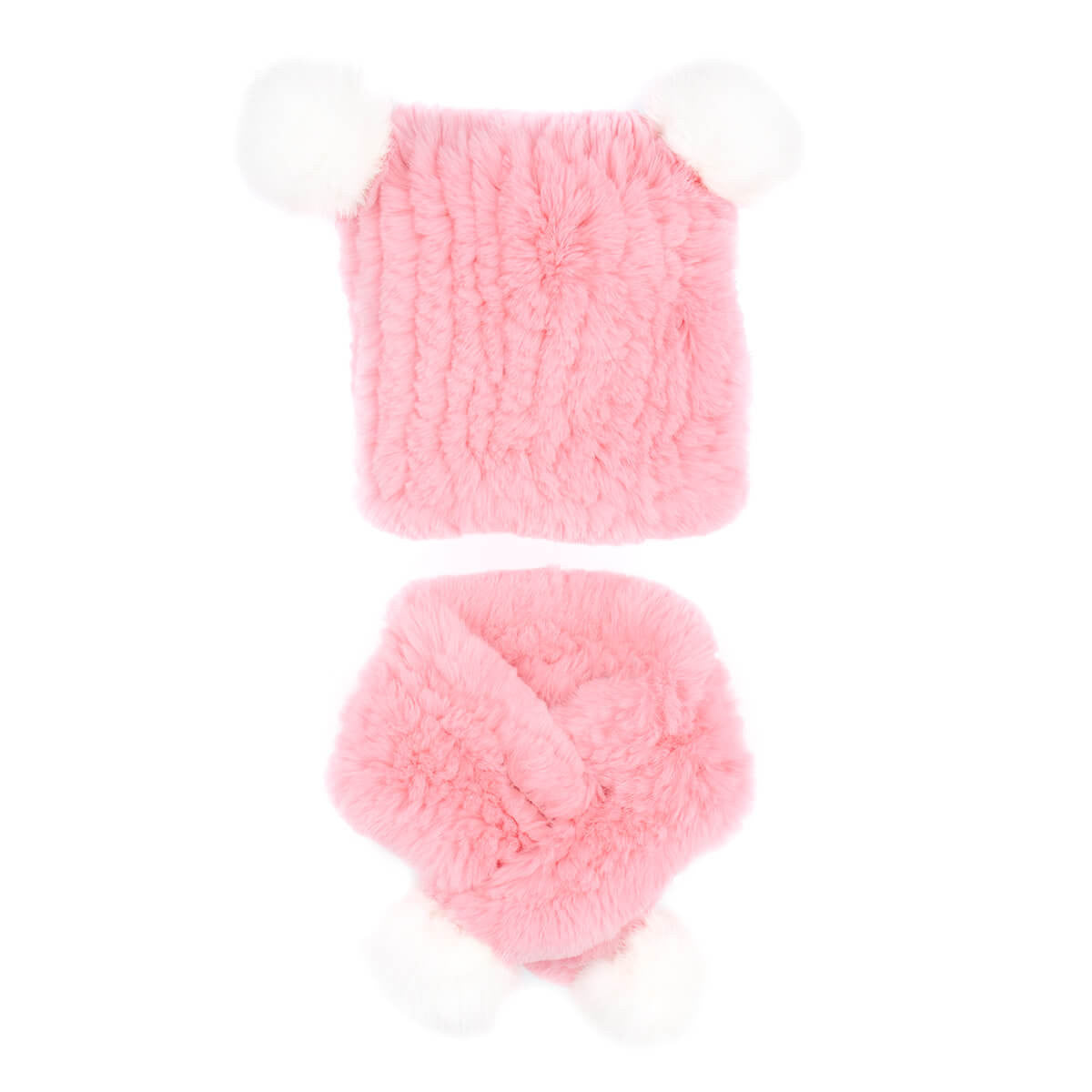 Children's Rex Rabbit Fur Textile Knit Hat and Scarf Set