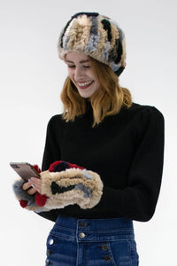 Rex Rabbit Fur Text Mittens