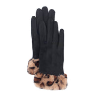 Faux Suede Gloves with Faux Rex Rabbit Fur Cuff 