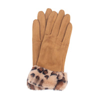 Faux Suede Gloves with Faux Rex Rabbit Fur Cuff 
