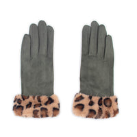 Faux Suede Gloves with Faux Rex Rabbit Fur Cuff 