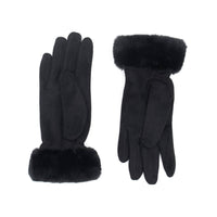 Faux Suede Gloves with Faux Rex Fur Cuff