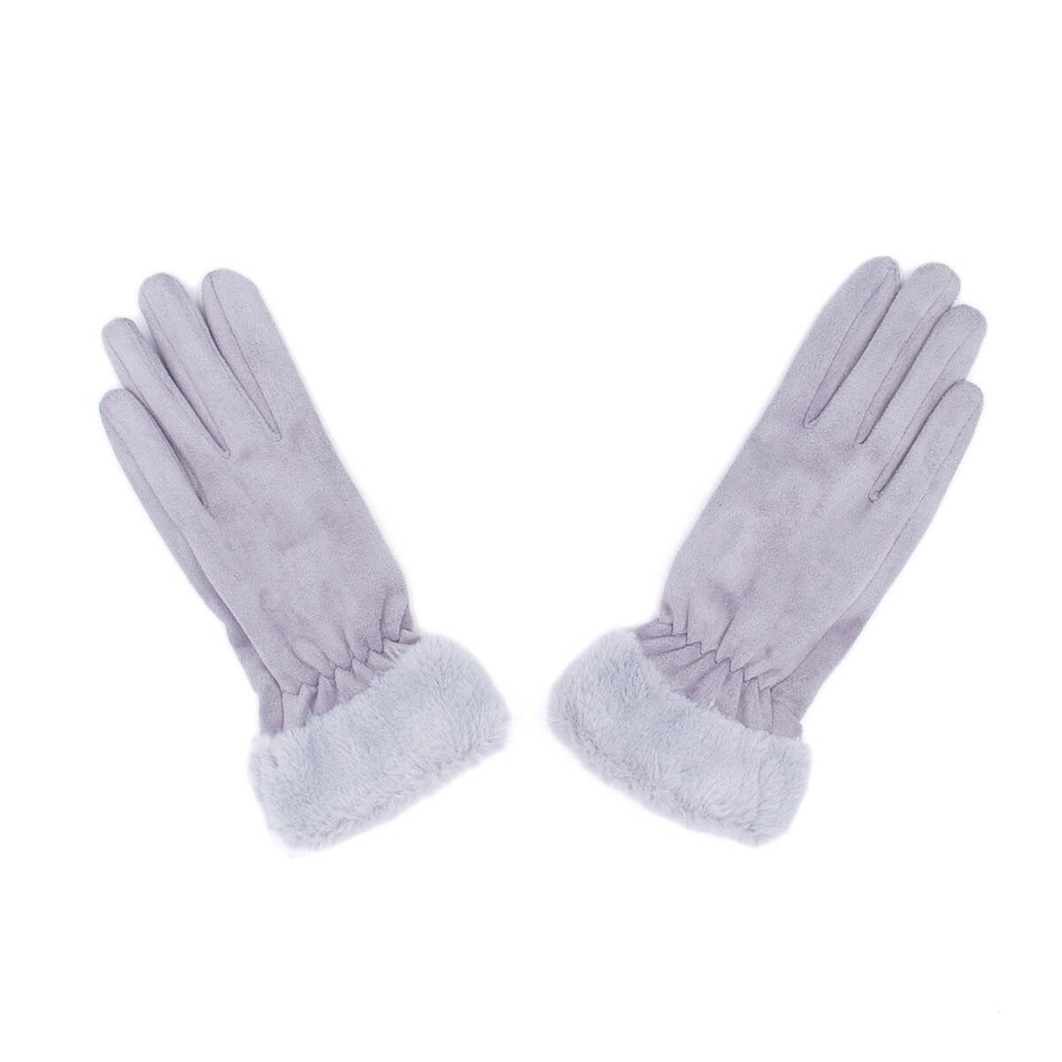 Faux Suede Gloves with Faux Rex Fur Cuff