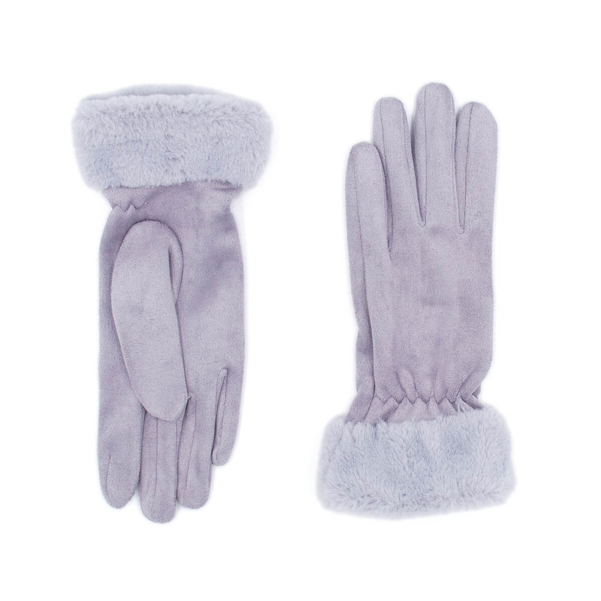 Faux Suede Gloves with Faux Rex Fur Cuff