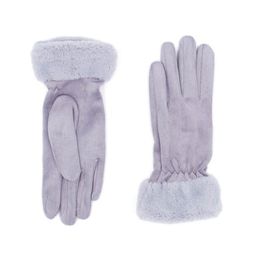 Faux Suede Gloves with Faux Rex Fur Cuff
