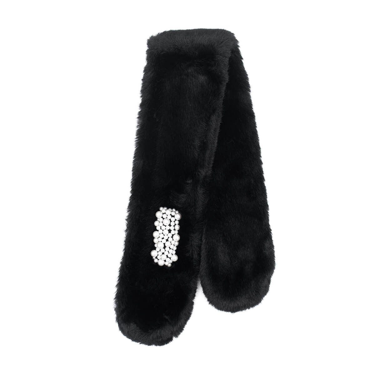 Faux Fur Pull-Through Scarf with Pearl Detail