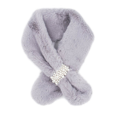 Faux Fur Pull-Through Scarf with Pearl Detail
