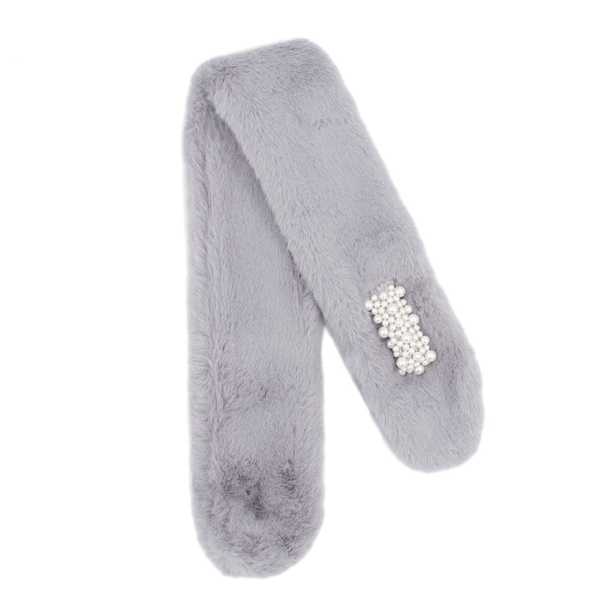 Faux Fur Pull-Through Scarf with Pearl Detail