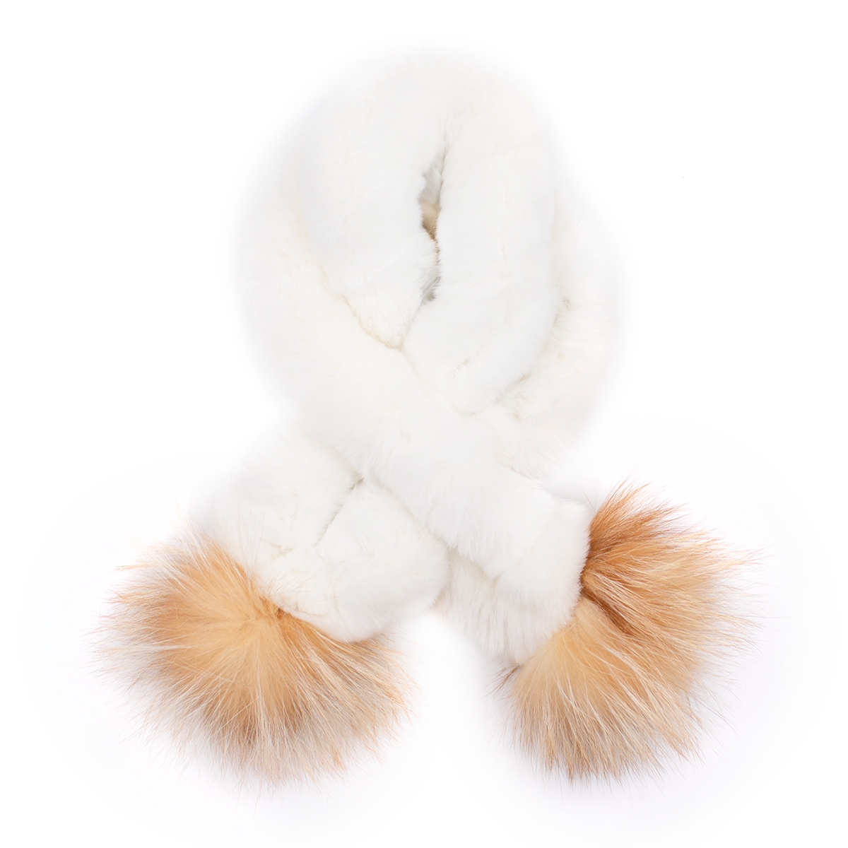 Rex Rabbit Scarf with Fox Fur Poms