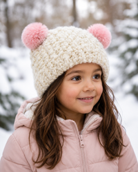 Children's Minnie Popcorn Beanie with Rabbit Fur Poms