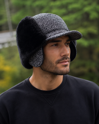 Men's Black and White Fudd Hat with Faux Fur