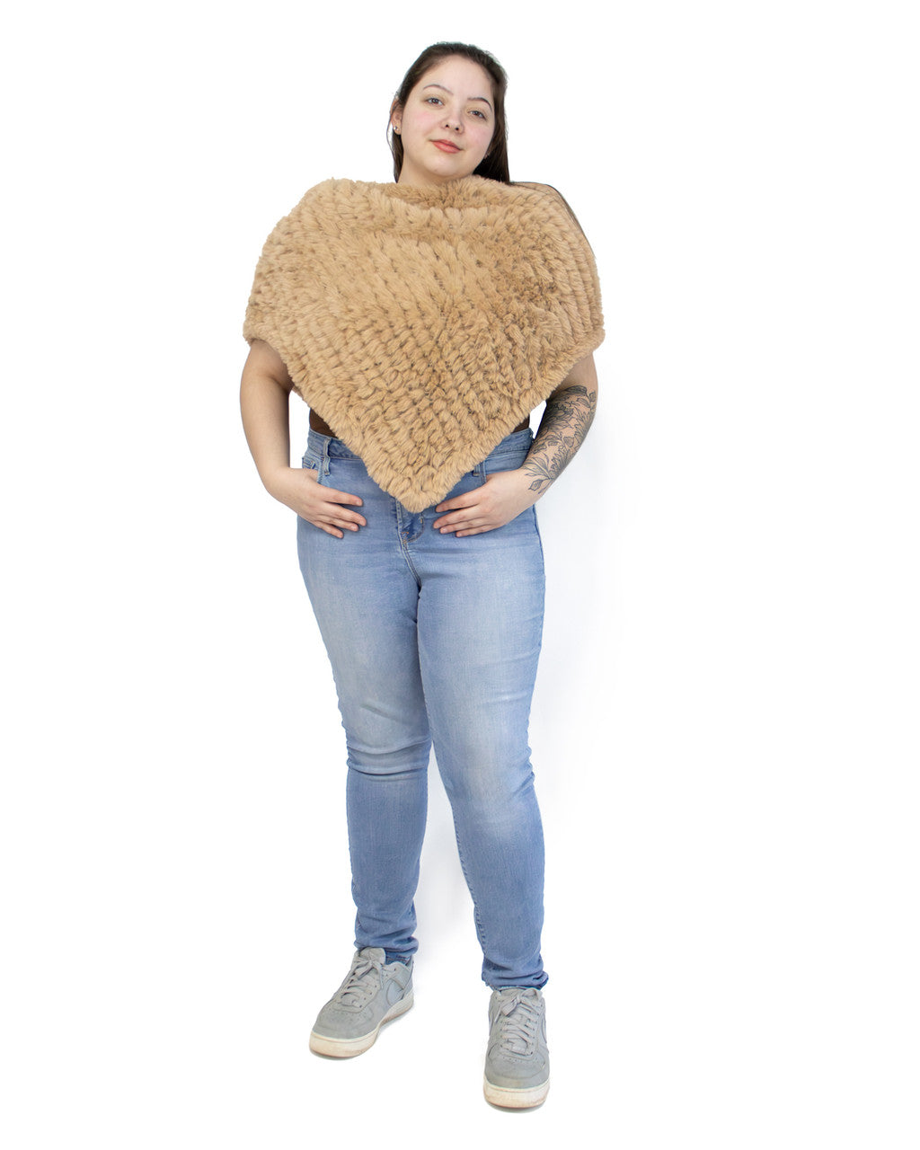 Women's Faux Fur Knit Poncho