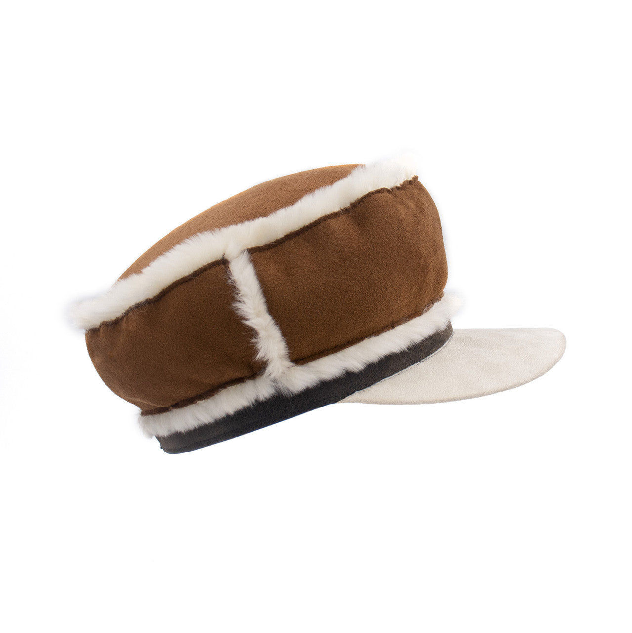 Faux Suede Newsboy Cap with Faux Shearling