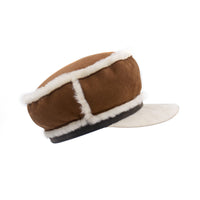 Faux Suede Newsboy Cap with Faux Shearling