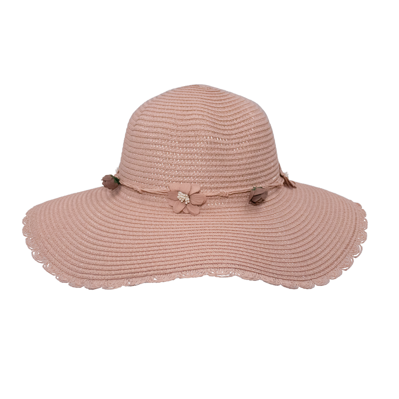 Pink Straw Hat with 3D Flowers