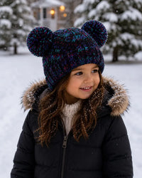 Kids Knit Hat with Yarn Poms