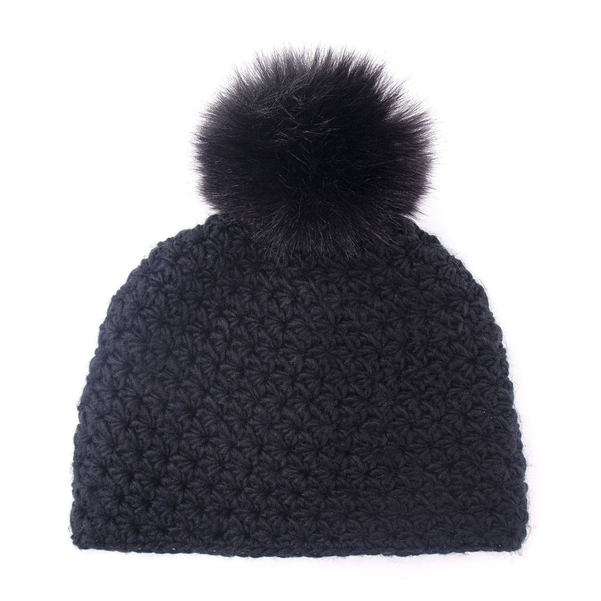 Handmade Star Knit Beanie with Faux Fox Fur Pom – Surell  display picture 1
