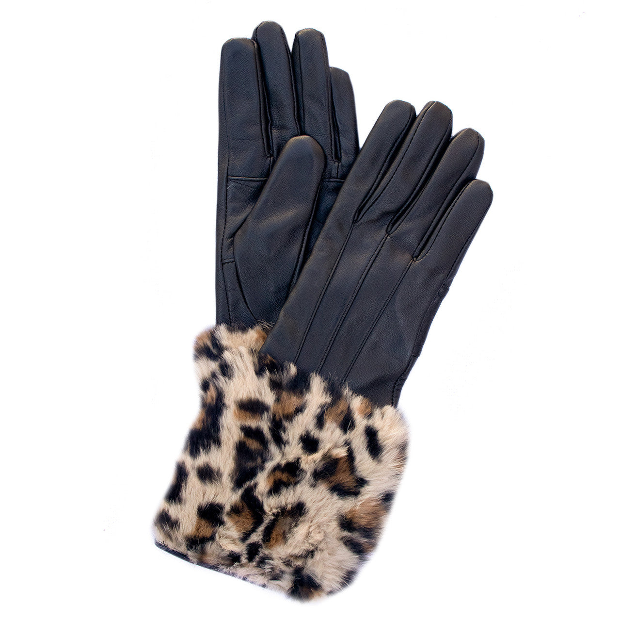 Leather Gloves with Long Rabbit Fur Cuff