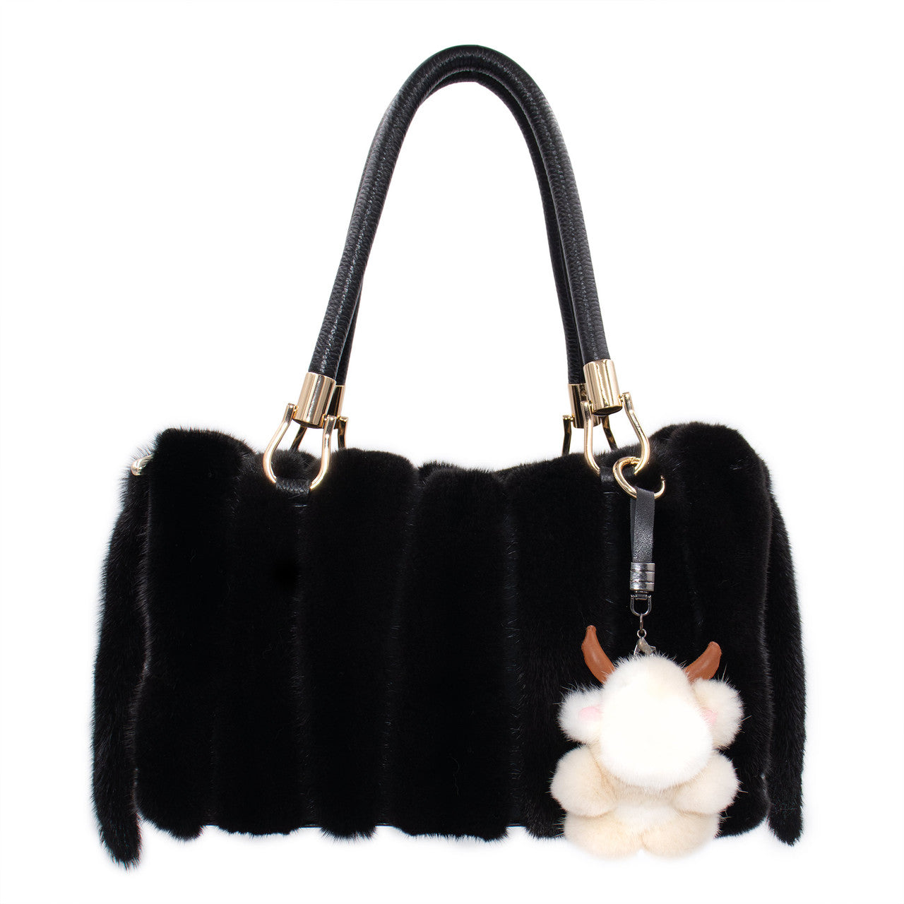 Mink Fur Cow-Shaped Keychain