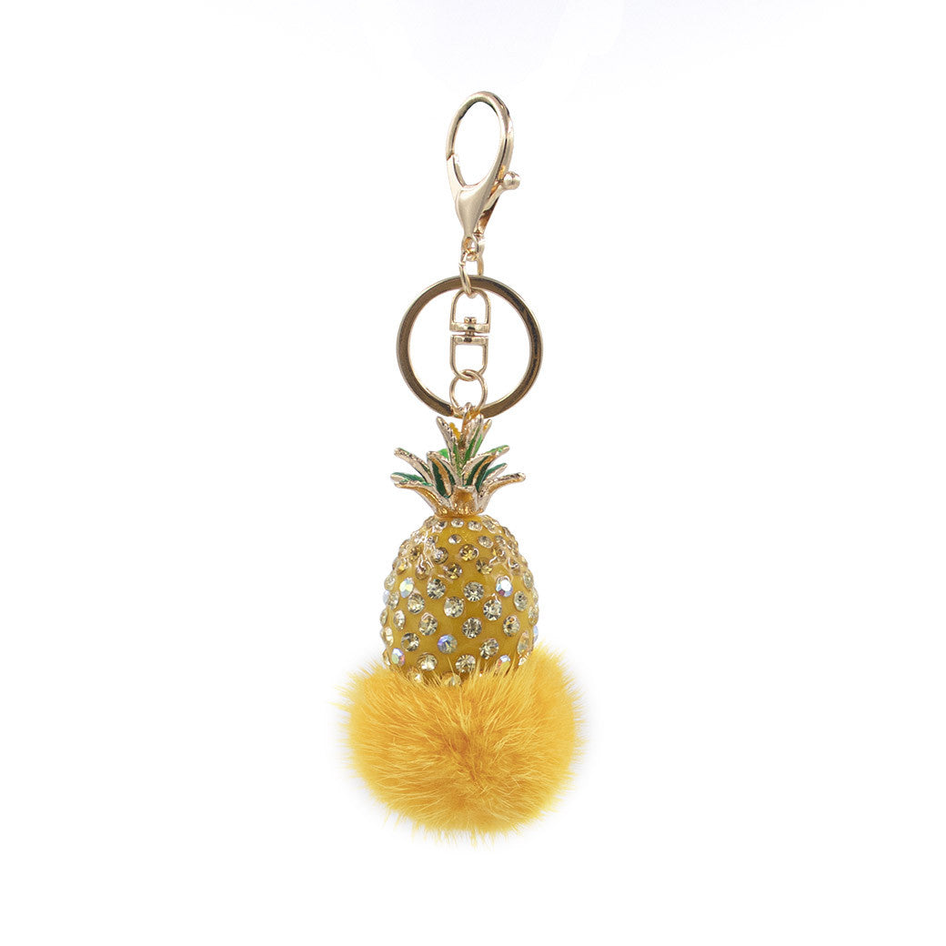 Mink Fur Bling Pineapple Keychain