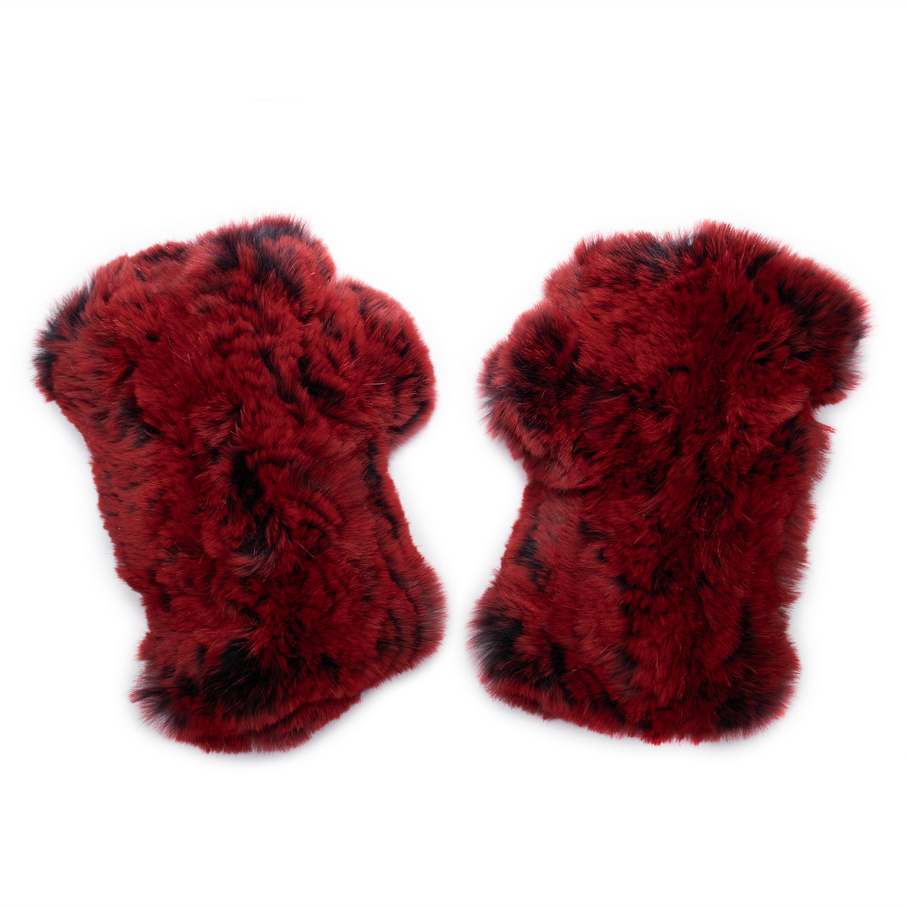 Red Frost Sheared Rabbit Fur Texting Mittens