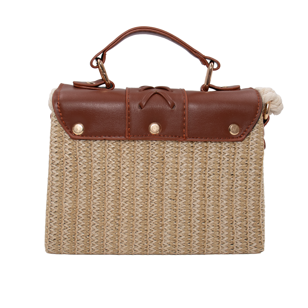 Straw Crossbody Bag with Vegan Leather Flap and Tassel
