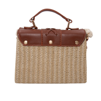 Straw Crossbody Bag with Vegan Leather Flap and Tassel