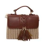 Straw Crossbody Bag with Vegan Leather Flap and Tassel