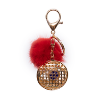 Red Nazar Eye Keychain with Red Mink Fur Pom