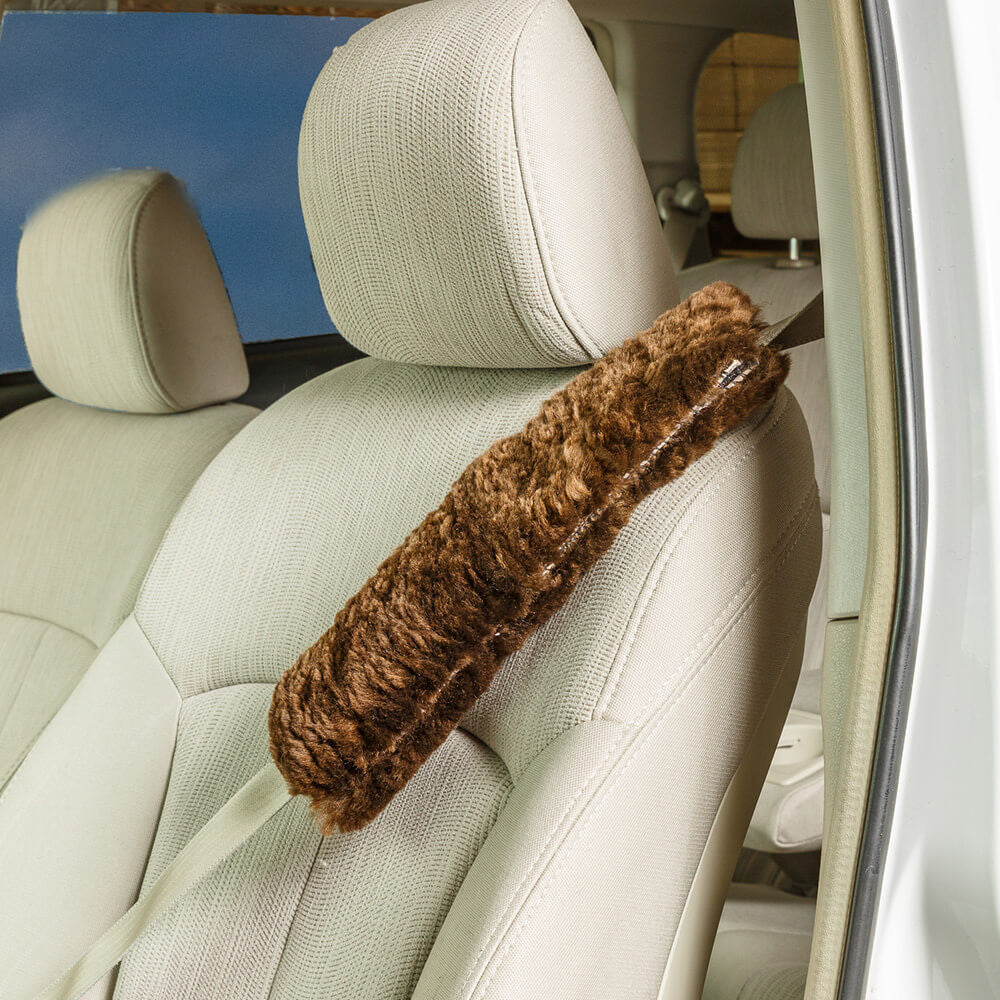 Shearling Lamb (Sheepskin) Seatbelt Cover in Brown