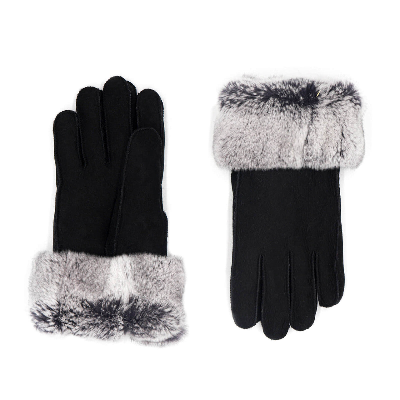 Shearling Gloves with Rex Rabbit Fur Cuff