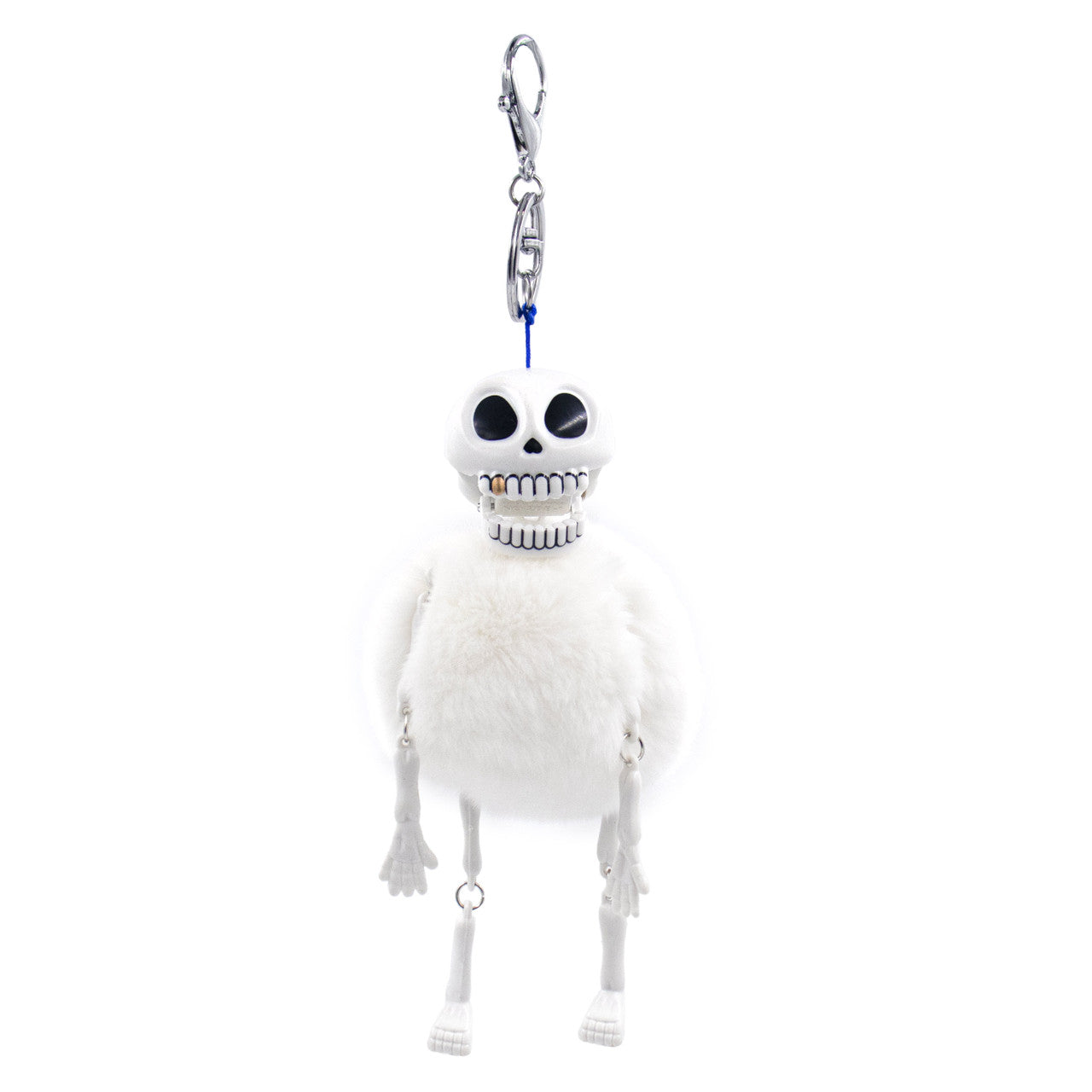 Chattering Skeleton Keychain with Rex Rabbit Fur Pom