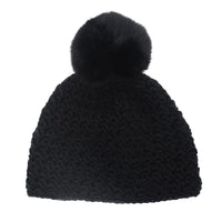 Children's Star Knit Beanie with Rabbit Fur Pom