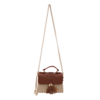 Straw Crossbody Bag with Vegan Leather Flap and Tassel
