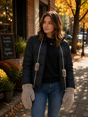 Mink Fur Mittens with Rope String