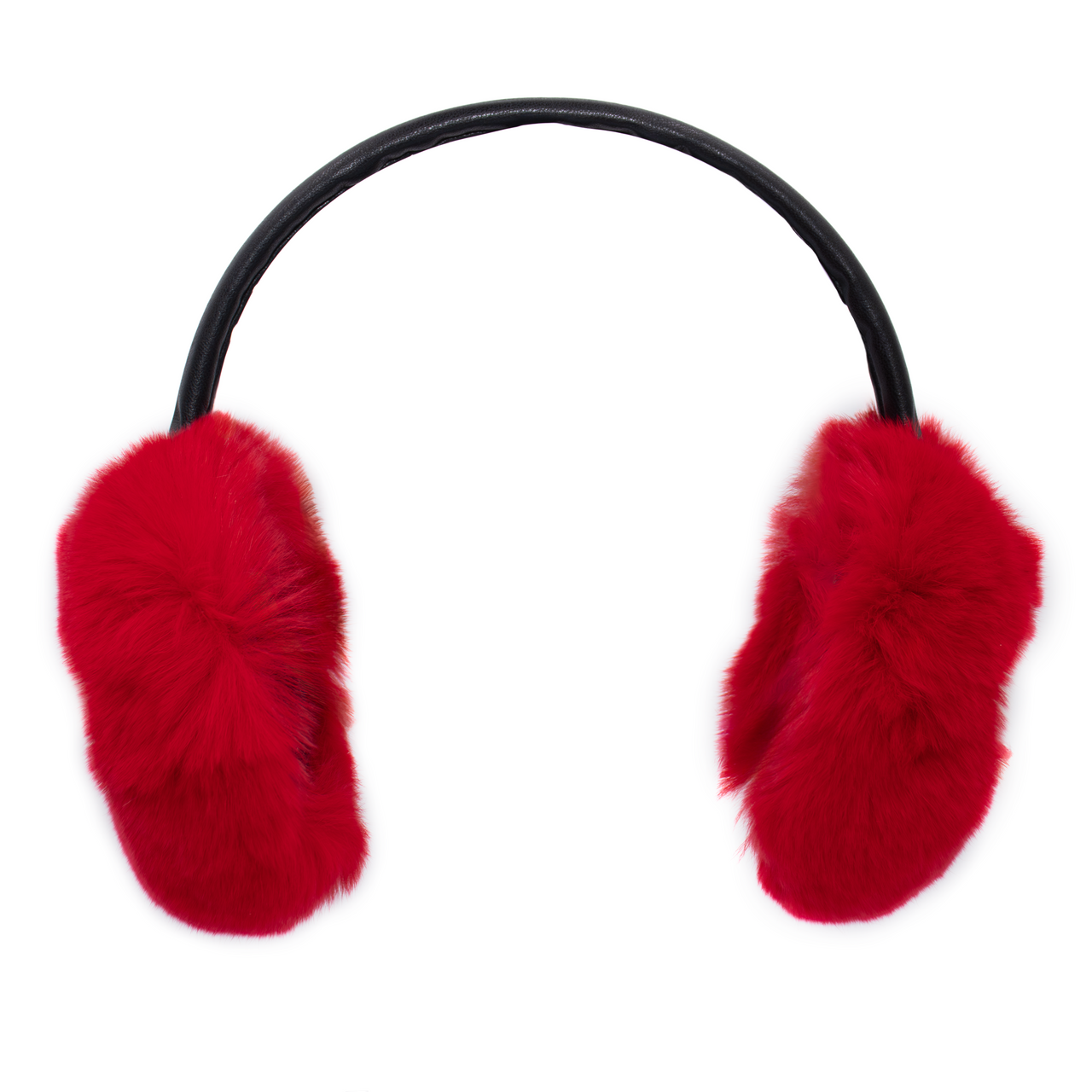 Red Heart Rex Rabbit Fur Earmuffs with Adjustable Leather Band