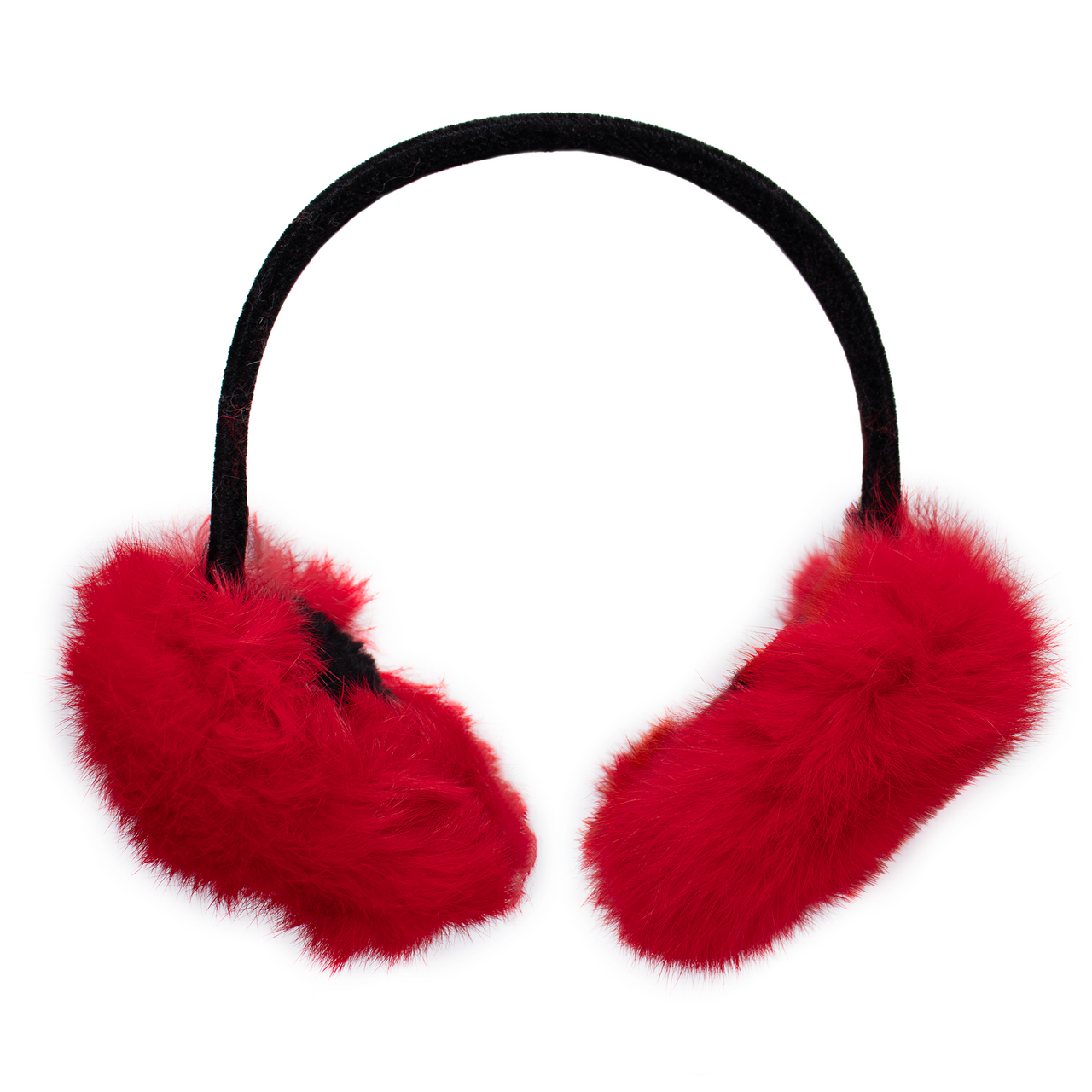 Red Rabbit Fur Earmuffs with Velvet Band