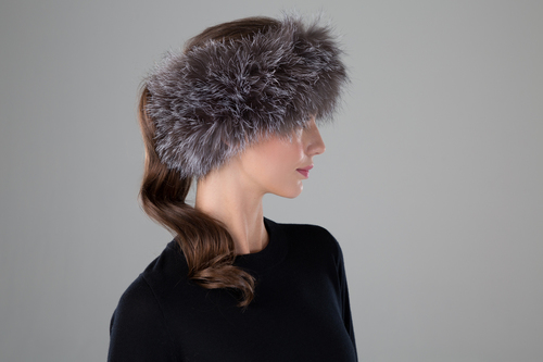 Fox Fur Knit Headband in Black Frost