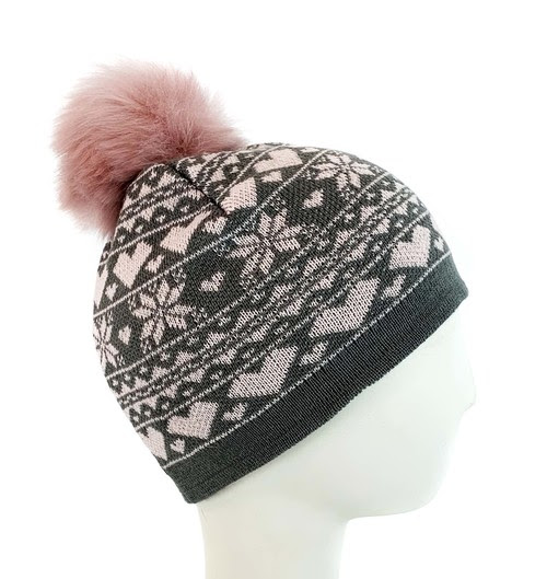 Surell Accessories knit snowflake & heart beanie with a faux fox fur pom for kids